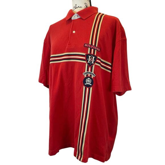 Y2K 90'S TOMMY HILFIGER POLO SHIRT LYON CREST EMBROIDERED PATCHES SZ XL ICONIC - Picture 2 of 16